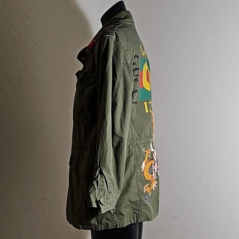 Gucci Dark Green Red Cargo GG Logo Orange Dragon Embroidered Jacket Coat Sz. 44 - Picture 4 of 10